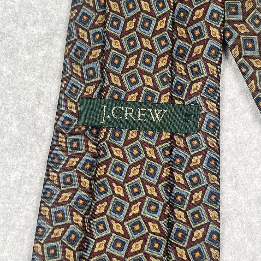 J. CREW Hand Made USA 100% Silk Dress Tie‎ Men's Geometric Multicolor